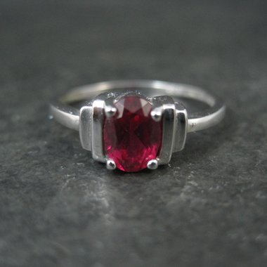 Estate Sterling Ruby Solitaire Ring Size 8