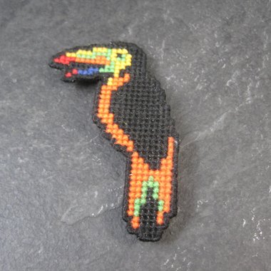 Vintage Cross Stitch Toucan Brooch Pin