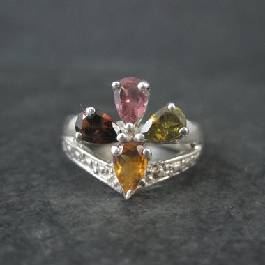 Multi Colored Tourmaline Ring Size 6 Sterling Silver