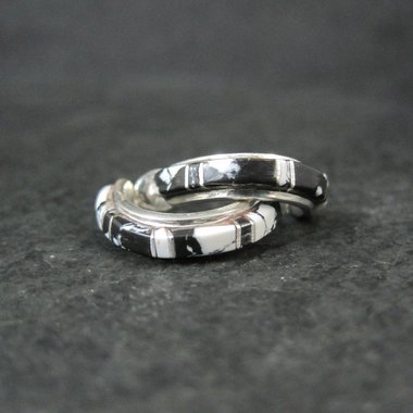 Sterling and White Buffalo Inlay Half Hoop Earrings 3/4"