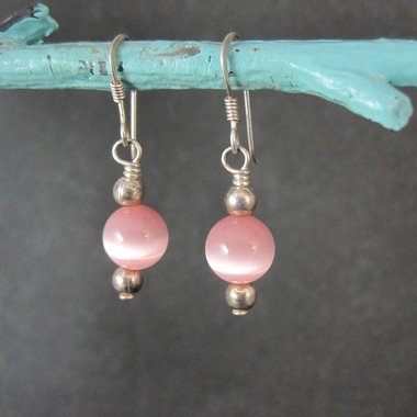 Simple Sterling Pink Cats Eye Earrings