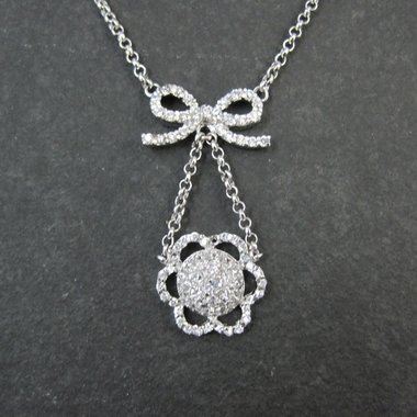 Vintage Sterling Silver Bow Flower Y Necklace