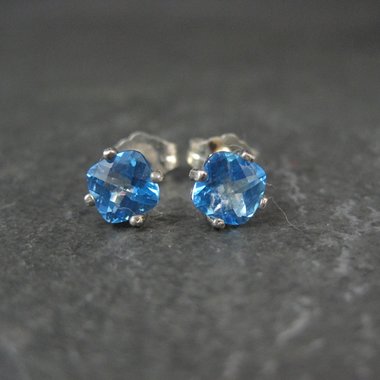 Sterling Silver Cushion Cut Blue Topaz Stud Earrings