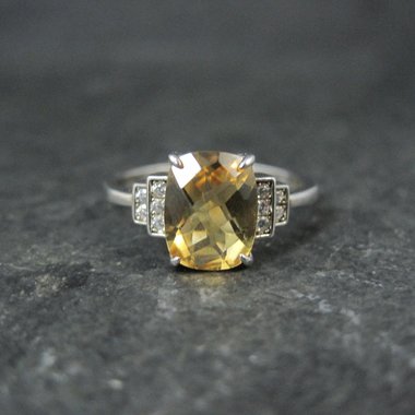 Sterling Silver Citrine White Zircon Ring Size 7