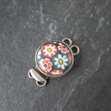 Sterling Silver Floral Art Glass Box Clasp