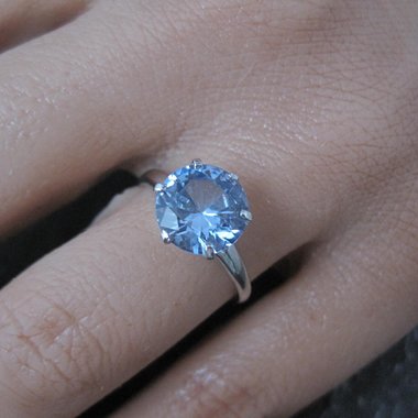 Vintage Sterling Light Blue Spinel Solitaire Ring New Old Stock Multiple Sizes