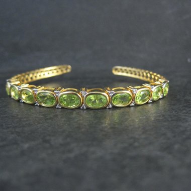 Estate Vermeil Peridot Cuff Bracelet 7" Sterling Silver 14 Carats